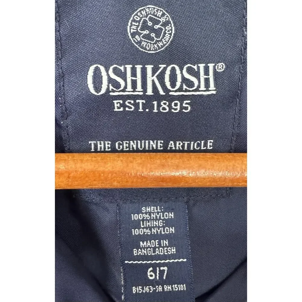 OshKosh B'Gosh Blue Hooded Windbreaker Pullover Pockets Logo Size Kid 6/7